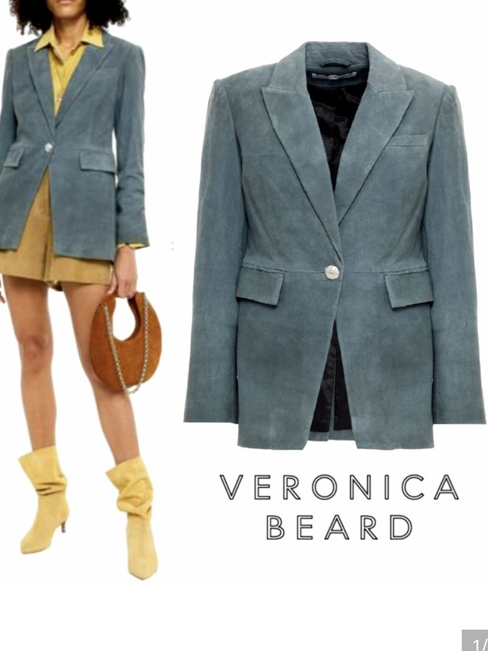 $1600 Veronica Beard Long & Lean Suede Dickey Jacket Blazer Leather Slate Blue 2